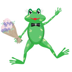 illustration of an elegant frog with a bouquet of flowers