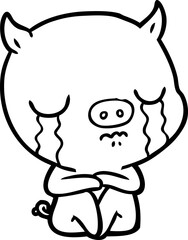 cartoon sitting pig crying