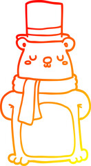 warm gradient line drawing of a cartoon bear