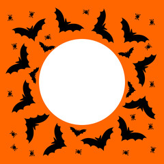 Halloween banner round place for text. Halloween bat card.