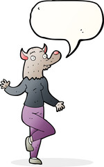 cartoon dancing werewolf woman with speech bubble