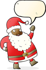 funny waving santa claus cartoon with speech bubble