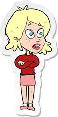 sticker of a cartoon surprised woman