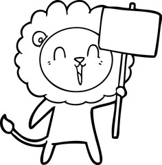 laughing lion cartoon with placard