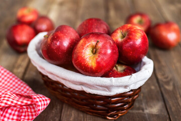 Fresh red apples in the basket