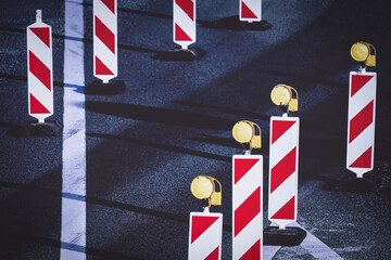 Safety bollards on a road under repair