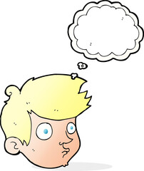 cartoon staring boy with thought bubble