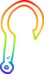 rainbow gradient line drawing of a cartoon fish hook