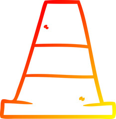 warm gradient line drawing of a cartoon road traffic cone