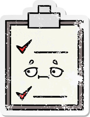 distressed sticker of a cute cartoon check list