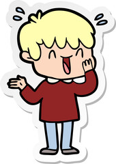 sticker of a cartoon laughing boy