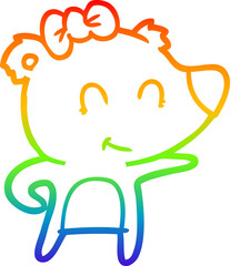 rainbow gradient line drawing of a female bear cartoon