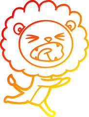 Obraz premium warm gradient line drawing of a cartoon running lion