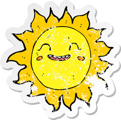 retro distressed sticker of a cartoon happy sun