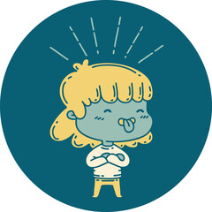 icon of a tattoo style girl sticking out tongue