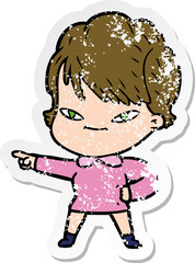 distressed sticker of a cartoon happy woman