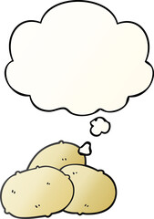 cartoon potatoes with thought bubble in smooth gradient style