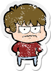 Fototapeta premium distressed sticker of a annoyed cartoon boy
