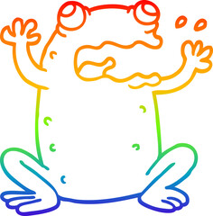 rainbow gradient line drawing of a cartoon crazy frog