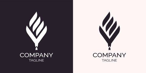 Abstract burning torch fire flame. Monochrome luxury logo. Usable for business and company logo design