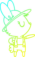 cold gradient line drawing of a cartoon rabbit construction worker