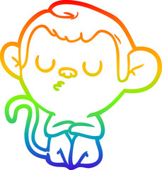 rainbow gradient line drawing of a cartoon monkey