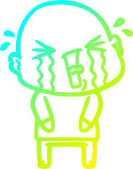 cold gradient line drawing of a cartoon crying bald man