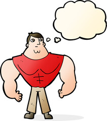 cartoon body builder with thought bubble
