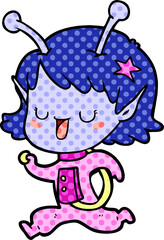 happy alien girl cartoon