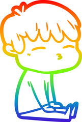 rainbow gradient line drawing of a cartoon frustrated man