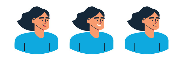 Young woman avatar. Cartoon style vector illustration. Different emotions. People avatar set. Woman avatar set