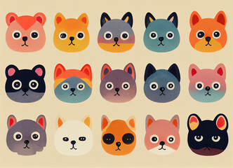 Pattern of little funny animals. Watercolour.