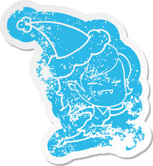 quirky cartoon distressed sticker of a undead vampire girl wearing santa hat