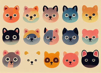 Pattern of little funny animals. Watercolour.