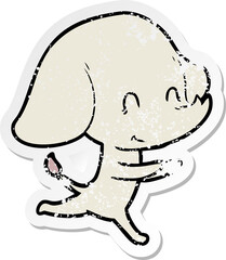 distressed sticker of a cute cartoon elephant