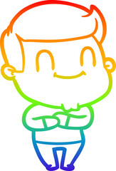 rainbow gradient line drawing of a cartoon happy man