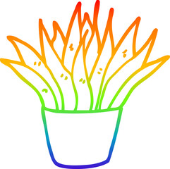 rainbow gradient line drawing of a cartoon house plant