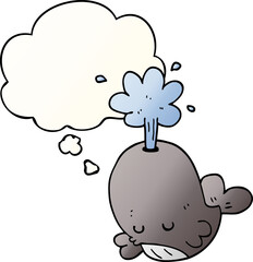 cartoon spouting whale with thought bubble in smooth gradient style