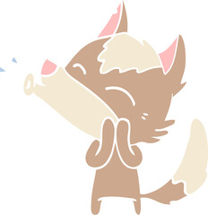 howling wolf flat color style cartoon