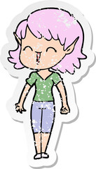 distressed sticker of a cartoon elf girl
