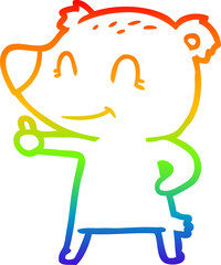 rainbow gradient line drawing of a cartoon bear giving thumbs up sign