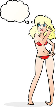 recommend clip art: cartoon pretty woman in bikini with thought bubble