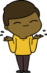 cartoon smiling boy shrugging shoulders