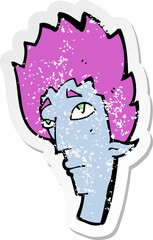 retro distressed sticker of a cartoon vampire head