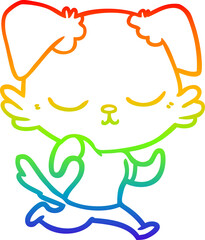 rainbow gradient line drawing of a cute cartoon dog running