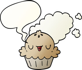 cute cartoon pie with speech bubble in smooth gradient style