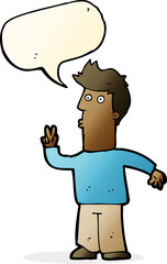cartoon man signalling with hand with speech bubble