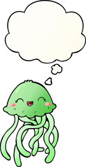Obraz premium cute cartoon jellyfish with thought bubble in smooth gradient style