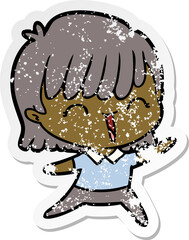distressed sticker of a cartoon woman