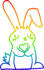 rainbow gradient line drawing of a cartoon rabbit in love